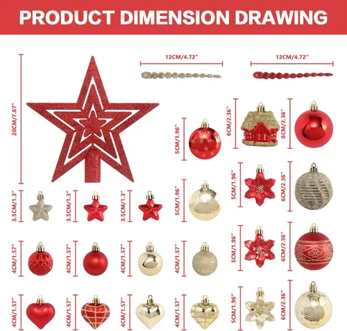 Vista 2 de Juego de adornos de bola de Navidad, 88 piezas de plástico inastillables para colgar en el árbol de Navidad, decoración para interiores del hogar