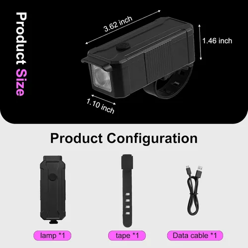 Vista 2 de Qisan USB Rechargeable Bike Headlight, Waterproof Front Cycling Light with 3 Modes for Road & Mountain Biking, Night Riding Safety Light for