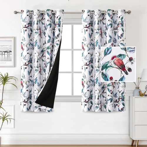 Vista 14 de H.VERSAILTEX Cortinas 100% opacas de 63 pulgadas de largo, juego de 2 paneles de cortinas estampadas con aislamiento térmico para dormitorio