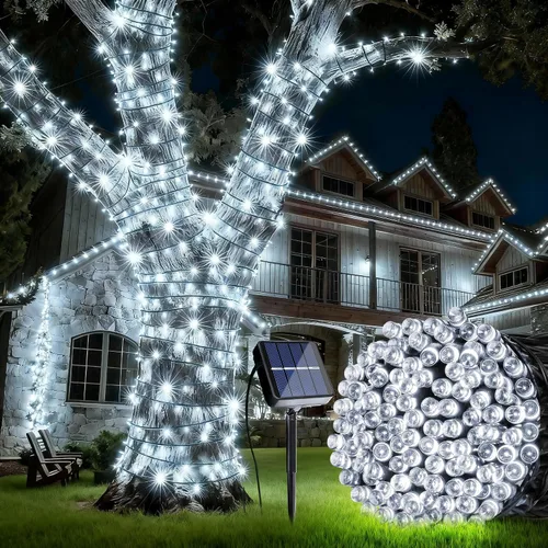 Vista 12 de Joomer Luces Solares Navideñas en Cadena, 39 pies, 100 LED, luces impermeables para exteriores con 8 modos de luces centelleantes para jardín