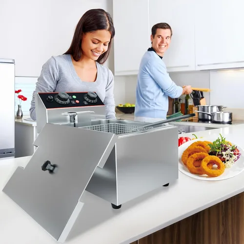 Vista 6 de GarveeHome Freidora comercial con canasta, 11.55 QT/11 L Freidora eléctrica de encimera de acero inoxidable con control de temperatura