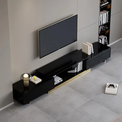 Vista 9 de Homary - Soporte extensible para sala de estar, consola multimedia para televisores de 65 a 85 pulgadas (negro)
