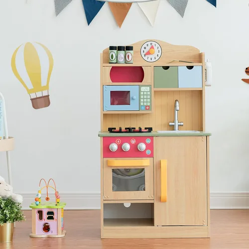 Vista 9 de Teamson Kids Little Chef Florence - Cocina interactiva clásica de madera con accesorios y espacio de almacenamiento para una fácil limpieza, grano