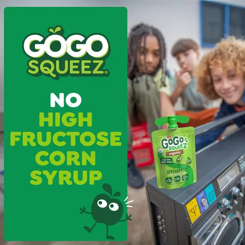 Vista 7 de GoGo squeeZ Puré de manzana orgánico y puré de fruta sin azúcar añadido, manzana manzana, bolsas de 3.2 onzas (paquete de 48), aperitivos de frutas