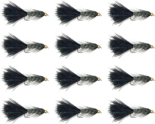 Vista 10 de Feeder Creek Woolly Bugger Moscas de pesca con mosca, 12 piezas, surtido de pesca con mosca Moscas húmedas hechas a mano para pesca con mosca