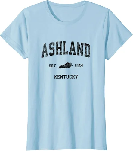 Vista 32 de Ashland Kentucky KY Vintage Sports Design Camiseta de impresión negra Asfalto
