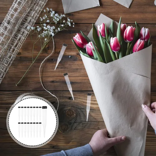 Vista 7 de 50 tubos de agua florales con púas de anclaje, tubo de nutrición de flores de plástico, tallos de flores, tubos de agua para flores frescas