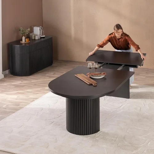 Vista 14 de Transformer Table - Mesa de comedor redonda extensible de madera maciza, mesa de comedor redonda extensible, muebles modernos que ahorran espacio