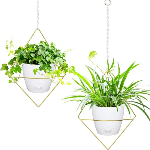Vista 9 de Koalaime Macetas colgantes para plantas de interior, juego de 2 macetas colgantes de riego automático, modernas cestas colgantes con soporte