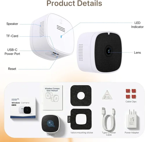 Vista 9 de Cámara de Ventana 3MP 2K, SpectraVivid Cámaras de Ventana con Visión Nocturna a Color AI para Seguridad del Hogar, WiFi 2.4G y 5G, Sirena