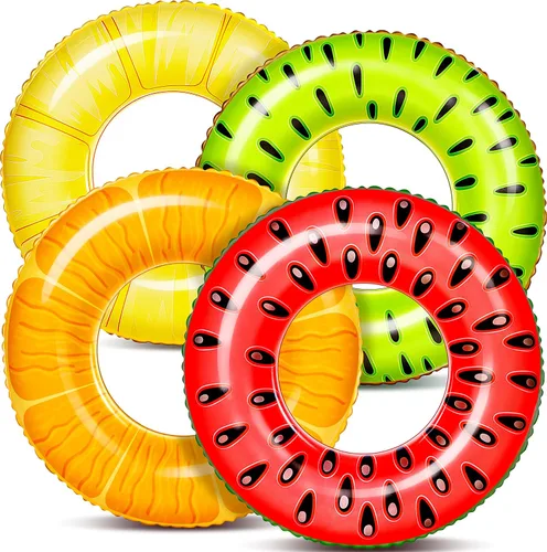 Vista 9 de Sloosh 4 Pack Inflatable Pool Floats, Pool Tube Rings, Swim Tubes, Floaties Toys, Beach Swimming Party Toys for Kids and Adults