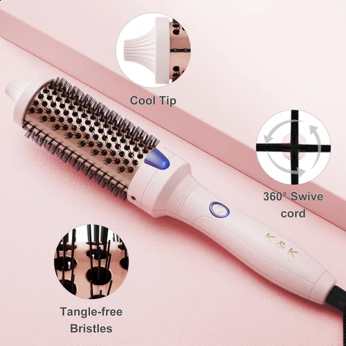 Vista 4 de K&K Cepillo rizador térmico de 1.25 pulgadas con tecnología iónica de turmalina de cerámica, cepillo caliente voluminizador para volumen de raíces