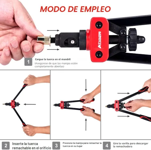 Vista 6 de AOBEN Herramienta de tuerca de remache de 14 pulgadas, kit profesional de ajuste de tuercas remachadoras manuales, ahorro de mano y diseño compacto