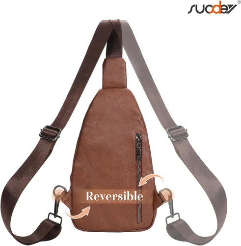 Vista 5 de SUOSDEY 2024 Sling Bag for Women Leather Crossbody Bags for Women Trendy Chest Bag Traveling Walking
