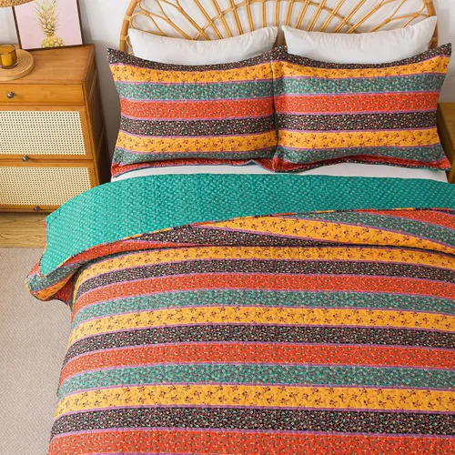 Vista 23 de Juego de cama de dos piezas, tamaño individual, de microfibra, reversible, de retazos, estilo floral, todas las estaciones, patrón de porcelana azul