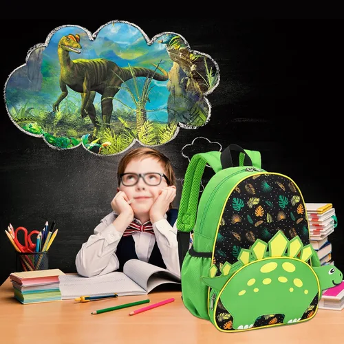 Vista 4 de CAMTOP Bonita mochila para niños pequeños pequeños en 3D con diseño de animales de dibujos animados para niñas y niños Verde Dinosaur Green