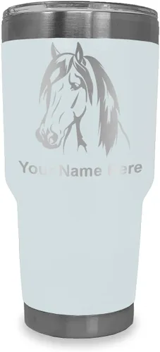 Vista 9 de LaserGram Vaso aislado al vacío de 20 onzas, cabeza de caballo 1, grabado personalizado incluido (negro)