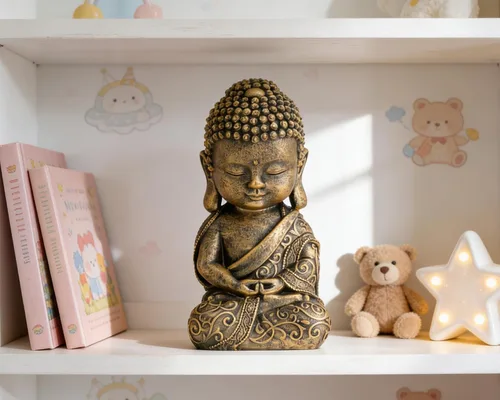 Vista 5 de Estatua de Buda para bebé, decoración de interior, 8 pulgadas, de resina, oración, estatua de Buda espiritual, decoración de habitación, regalos zen