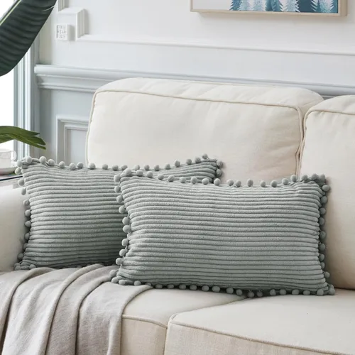 Vista 19 de Fancy Homi Juego de 2 fundas de almohada decorativas negras de 12 x 12 pulgadas con pompones para sofá y cama, decoración moderna de estilo bohemio