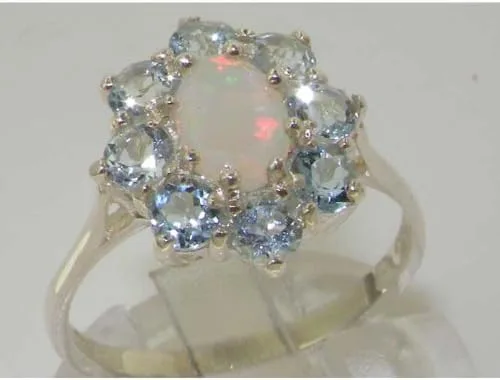 Vista 2 de Anillo de plata de ley 925 con ópalo auténtico y aguamarina para mujer