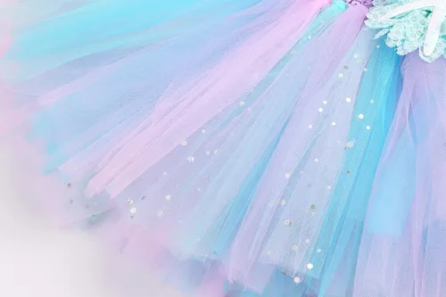Vista 5 de SKCAIHT Vestido de sirena para niñas disfraz de princesa de sirena tutú para fiesta de cumpleaños