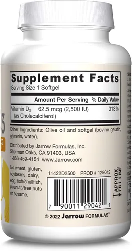 Vista 10 de Jarrow Formulas vitamina D3, 2500 IU, 100 cápsulas blandas, D2500, 1, 1