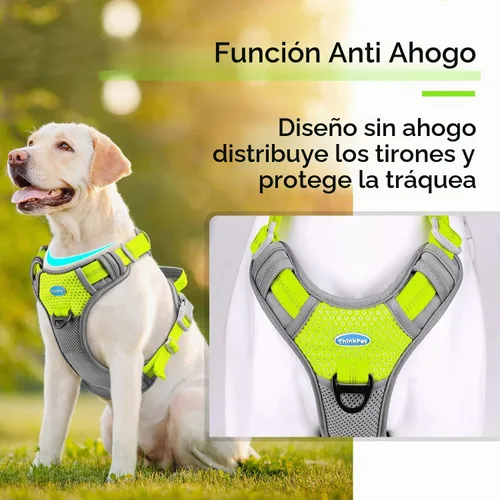Vista 4 de ThinkPet - Arnés sin tirón para perros pequeños, medianos y grandes, chaleco acolchado reflectante con asa, ajustable estilo estrella Verde