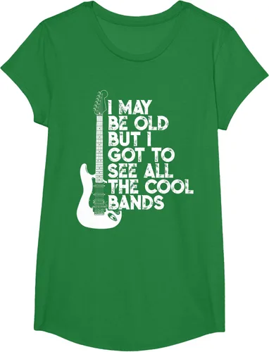 Vista 75 de Camiseta con texto en inglés "I May Be Old But I Got to See All The Cool Bands" Negro
