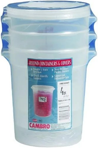 Vista 4 de Cambro Recipiente redondo de almacenamiento de alimentos de 1 cuarto de galón con tapa, juego de 3