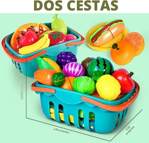Vista 3 de 100 PIEZAS Juguetes de Comida para Cortar para Cocina Infantil, Juguetes de Comida de Simulación para Niños Pequeños, Accesorios de Juguetes