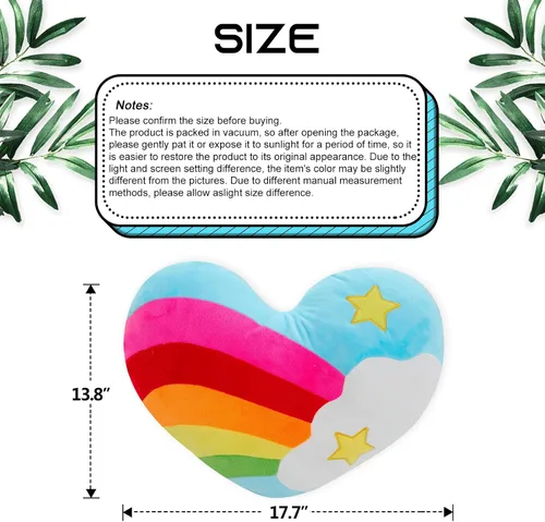 Vista 2 de Almohada de corazón de 17.7 x 13.8 pulgadas con forma de corazón de arco iris, juguete de peluche, estrella