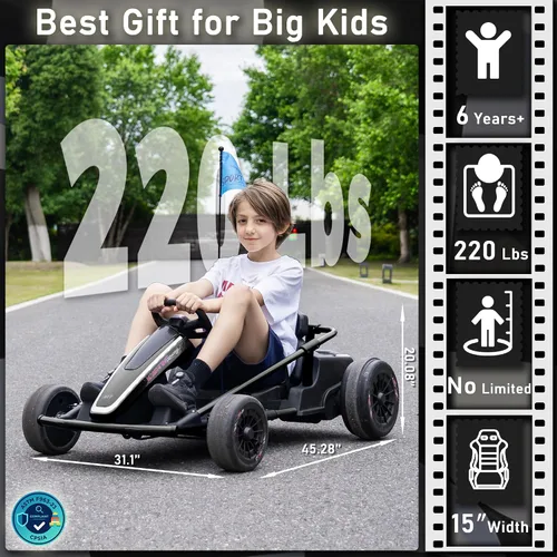 Vista 4 de sopbost Kart eléctrico de deriva de 36V Go Kart, 2WD Kids Ride On Car Negro