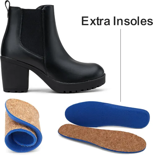 Vista 6 de Vepose Botines de moda para mujer, tacón bajo grueso, plataforma Chelsea para mujer