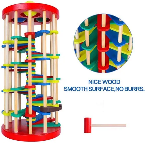Vista 5 de AVIUDHE Juguete de bola de madera para niños, banco que golpea, martillo, rampa, rollo, juguetes educativos Montessori, regalo para bebés y niños