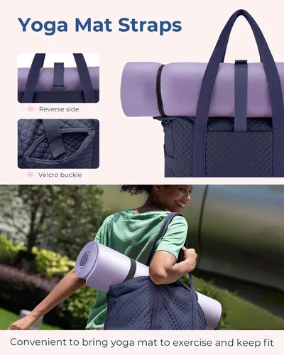 Vista 5 de BAGSMART Bolsa grande para mujer, bolsa de hombro de viaje con asa superior con hebilla para esterilla de yoga para gimnasio, trabajo, viajes