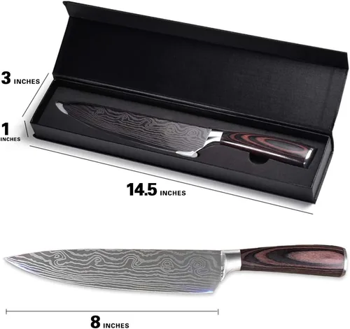 Vista 4 de Cuchillo de chef profesional, cuchillo de cocina profesional de 8 pulgadas, cuchillo alemán de acero inoxidable de alto carbono con mango ergonómico