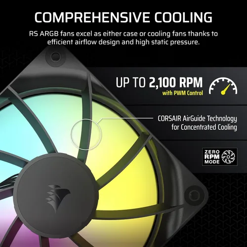 Vista 6 de CORSAIR RS120 ARGB Ventilador PWM de 120 mm – Conexión Daisy-Chain – Bajo Nivel de Ruido – Rodamiento de Cúpula Magnética – Paquete Individual