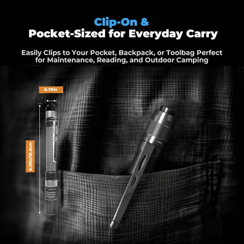 Vista 5 de Linterna Recargable Tipo Bolígrafo, Linternas de Bolsillo con Zoom de 800LM con Clip Modos Duales Linterna LED Tipo Bolígrafo Recargable Impermeable