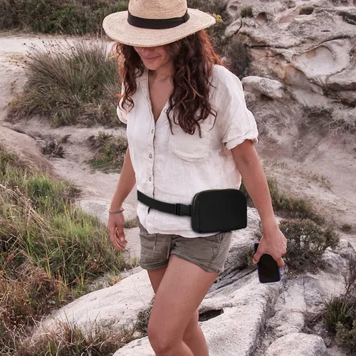 Vista 6 de VKIOIP Riñonera de moda con correa ajustable, bolsa cruzada manos libres con cremallera, accesorios de ejercicio de entrenamiento para viajes