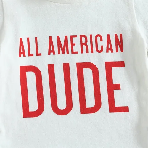 Vista 7 de Conjunto de ropa patriótica con estampado americano para el 4 de julio para bebé y niño del 4 de julio
