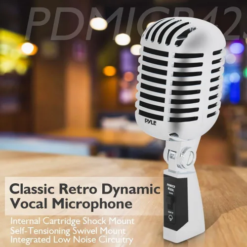 Vista 7 de Pyle Pro PDMICR42SL - Micrófono de estudio de escritorio compacto de estilo retro vintage vintage dinámico ajustable (4 unidades)