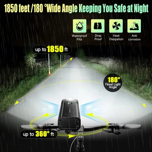 Vista 3 de Luces de bicicleta de 5800 lúmenes, 6 luces LED recargables para bicicleta Super Bright,10 Mode Headlight Taillight, 360° Rotatable Bracket