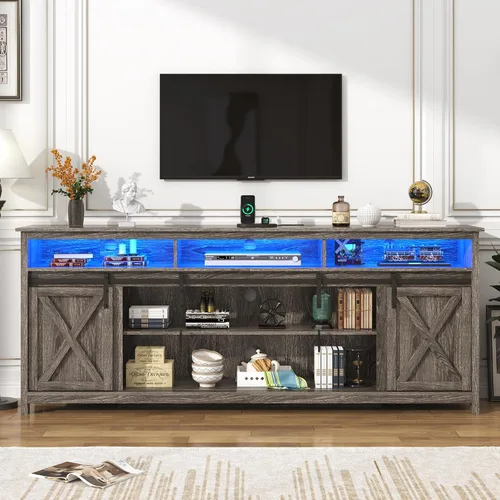 Vista 16 de Soporte de TV LED Estilo Casa de Campo para TVs de 65 pulgadas, Centro de Entretenimiento Rústico Soportes de Gabinete de TV con Tomas de Corriente