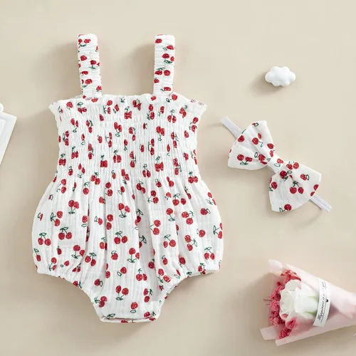 Vista 92 de Mameluco para bebés y niñas de 3, 6, 9, 12, 18 meses, enterizo de manga corta, fruncido, faldas y dobladillo, diadema