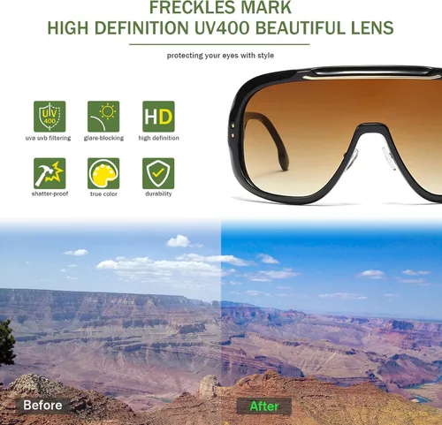 Vista 4 de Freckles Mark Gafas de sol de gran tamaño con protección envolvente siamesa unisex vintage de los años 80 futuristas Cyberpunk para ciclismo
