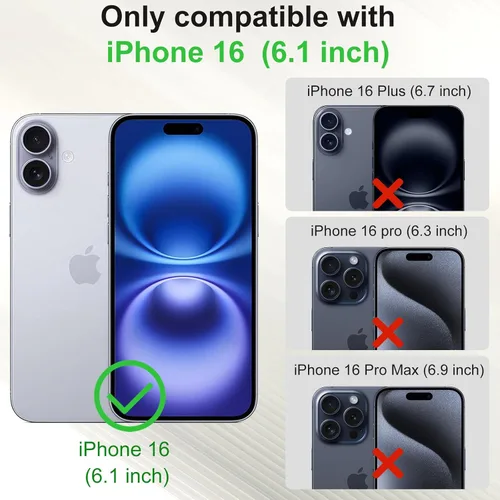 Vista 2 de KEZiHOME Funda de piel auténtica compatible con iPhone 16, con bloqueo RFID, con soporte para tarjetas, función atril magnético, funda protectora