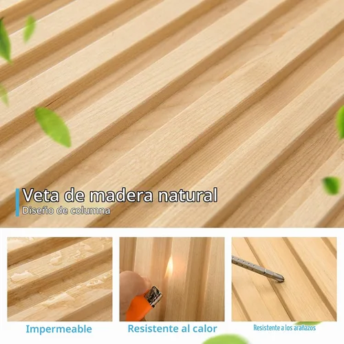Vista 3 de Art3d Panel de pared de listones de madera de 4 piezas de 96"x5.7" para interior, techo y decoración, 15.2 pies cuadrados 4 piezas de madera natural