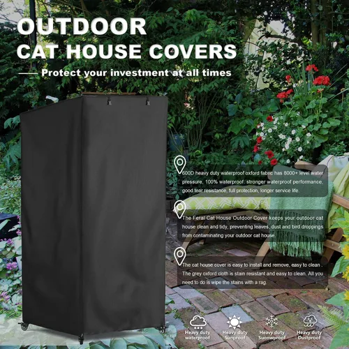 Vista 5 de Funda protectora grande para casa de gatos para exteriores, cubierta protectora contra el polvo, lona impermeable resistente 600D, 100% impermeable