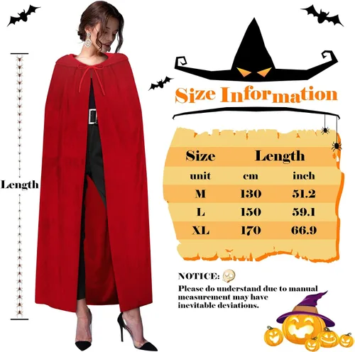 Vista 4 de Olreco Capa de terciopelo con capucha, capa de longitud completa, capa de Halloween, unisex, capa de bruja vampiro, disfraz de cosplay