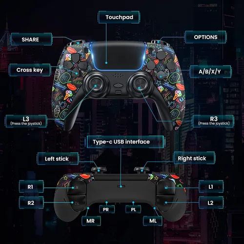 Vista 2 de RIIKUNTEK Wireless Controller Compatible with PS-4PS-3SwitchAndroidPC, Bluetooth Game Controller for PS4 with Dual Vibration, Touchpad, Six-Axis